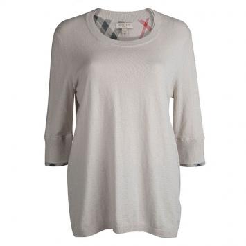 Pre Owned Burberry Beige Novacheck Trim Crew Neck Sweater M