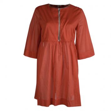 Pre Owned Burberry Brit Orange Cotton Gathered High Waist Beach Dress M