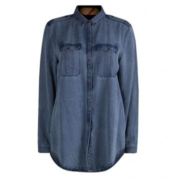 Pre Owned Burberry Blue Buttoned Down Long Sleeve Denim Shirt M