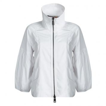 Pre Owned Burberry London White Zip Front Gathered Sleeve Nylon Jacket M