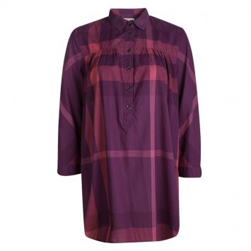 Pre Owned Burberry Brit Purple Checked Oversized Tunic Top M