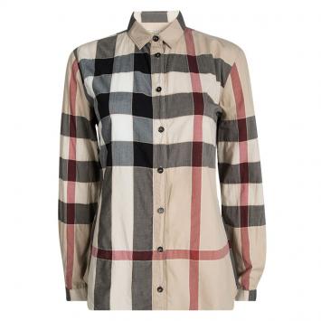 Pre Owned Burberry Brit Beige Nova Check Cotton Long Sleeve Button Front Shirt S