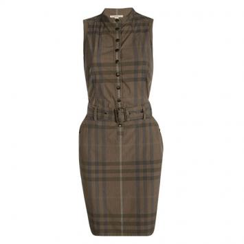 Pre Owned Burberry Brit Brown Checked Sleeveless Belted Shirt Dress S