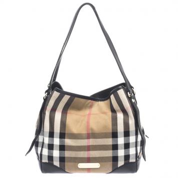 Pre Owned Burberry Black House Check Fabric and Leather Canterbury Tote