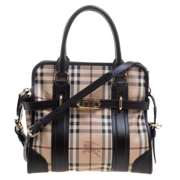 Pre Owned Burberry Brown Haymarket Check PVC Minford Satchel