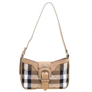 Pre Owned Burberry Beige Quilted House Check Fabric Small Sophie Shoulder Bag
