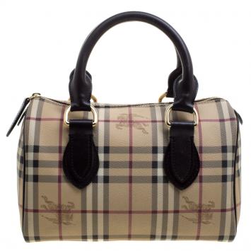 Pre Owned Burberry Choco Brown Haymarket Check PVC Chester Bowling Bag