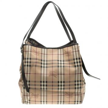 Pre Owned Burberry Choco Brown Haymarket Check PVC Medium Canterbury Tote