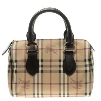Pre Owned Burberry Choco Brown Haymarket Check PVC Chester Bowling Bag