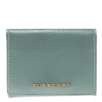 Pre Owned Burberry Viridian Green Patent Leather Coin Wallet