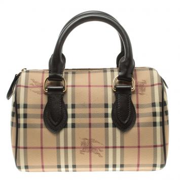 Pre Owned Burberry Brown Haymarket Check PVC Chester Bowling Bag