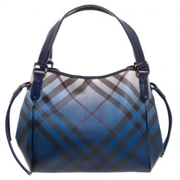 Pre Owned Burberry Blue Ombre Supernova Check PVC Bilmore Tote