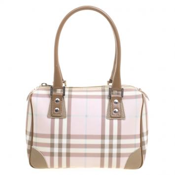 Pre Owned Burberry Pink/Brown House Check PVC Chester Satchel
