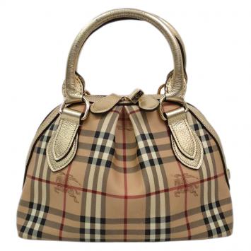 Pre Owned Burberry Haymarket Check Coated Canvas Small Thornley Bowling Bag