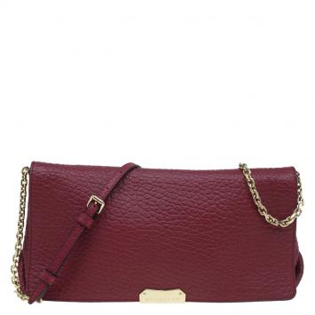 Pre Owned Burberry Burgundy Grain Leather Madison Shoulder Bag