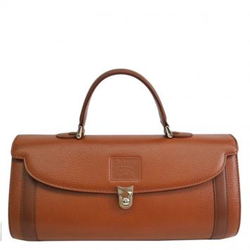 Pre Owned Burberry Brown Pebbled Leather Vintage Top Handle Bag