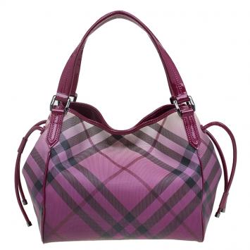 Pre Owned  Burberry Purple Ombre Nova Check Coated Canvas Bilmore Tote