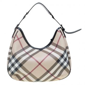 Pre Owned Burberry Beige Supernova Coated Canvas Barton Hobo