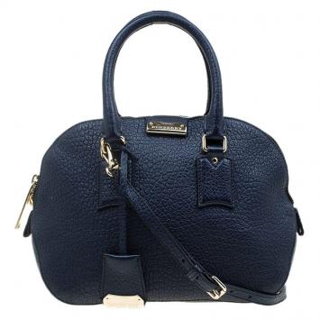 Pre Owned Burberry Navy Blue Grain Leather Small Orchard Bowling Bag
