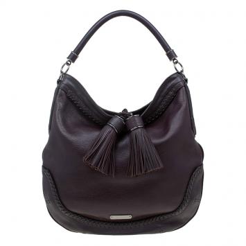 Pre Owned Burberry Brown Leather Tassel Hobo