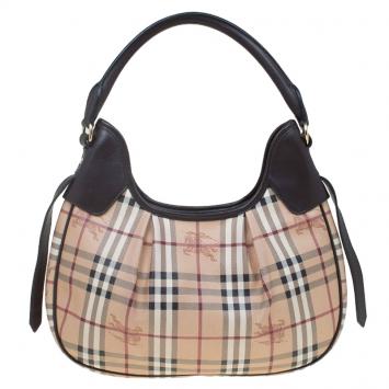 Pre Owned Burberry Beige/Brown Classic Check Small Brooklyn Hobo
