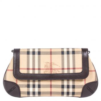Pre Owned Burberry Haymarket Check Small Flap Bag
