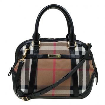 Pre Owned Burberry Black House Check Canvas and Leather Orchard Bowling Bag