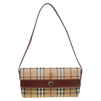 Pre Owned Burberry Brown Coated Canvas Classic Check Shoulder Bag