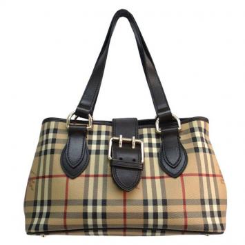 Pre Owned Burberry Haymarket Check Coated Canvas Shoulder Bag