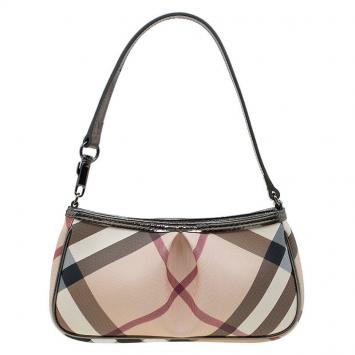 Pre Owned Burberry Beige Super Nova Check Coated Canvas Small Aston Clutch