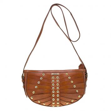 Pre Owned Burberry Brown Leather Studded Saddle Shoulder Bag