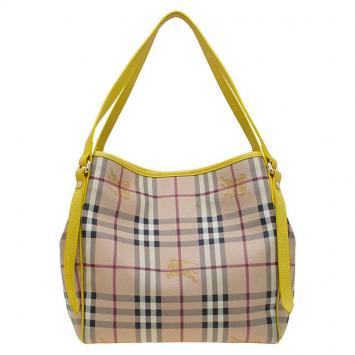 Pre Owned Burberry Beige/Yellow Classic Check Coated Canvas Canterbury Tote