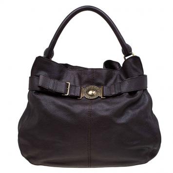 Pre Owned Burberry Dark Brown Buffalo Leather Lambeth Hobo