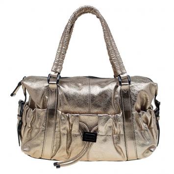 Pre Owned Burberry Metallic Silver Leather Small Curzon Satchel