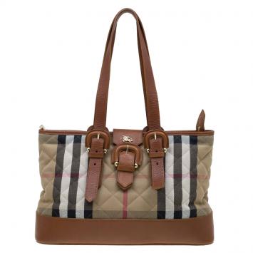 Pre Owned Burberry Brown Nova Check Quilted Fabric Tote