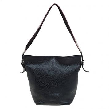 Pre Owned Burberry Black Leather Striped Strap Bucket Hobo