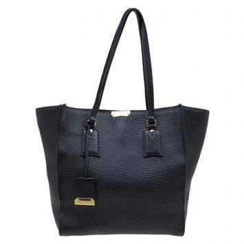 Pre Owned Burberry Black Grain Leather Woodbury Tote