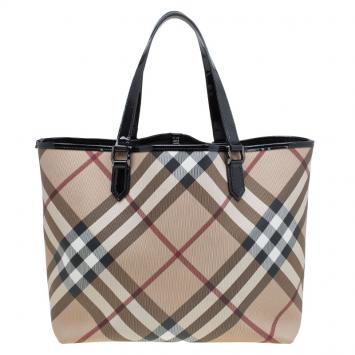 Pre Owned Burberry Beige/Black Supernova Check Large Nickie Tote