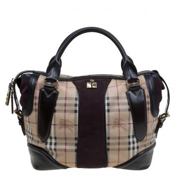 Pre Owned Burberry Beige/Brown Haymarket Check Wolfe Tote