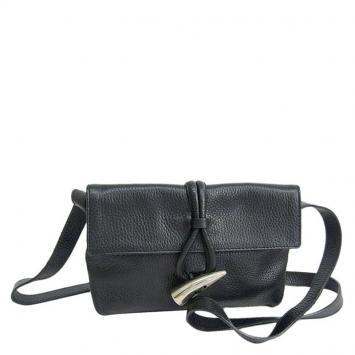Pre Owned Burberry Black Pebbled Leather Horn Toggle Crossbody Bag