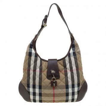 Pre Owned Burberry Beige/Brown Quilted House Check Fabric Brooke Hobo