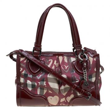 Pre Owned Burberry Burgundy Nova Check Canvas Hearts Tote