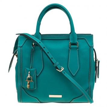Pre Owned Burberry Turquoise Leather Padlock Tote