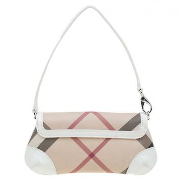 Pre Owned Burberry Beige/White Nova Check Canvas and Leather Clutch