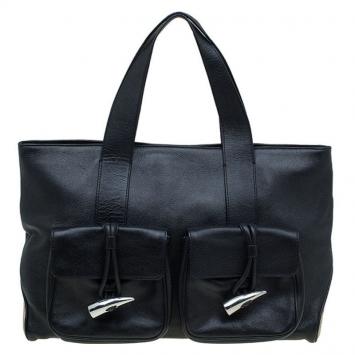Pre Owned Burberry Black Leather Large Horn Toggle Tote