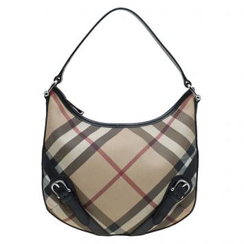 Pre Owned Burberry Beige/Black Nova Check Canvas Small Borton Hobo
