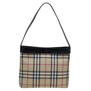 Pre Owned Burberry Beige House Check Canvas Shoulder Bag