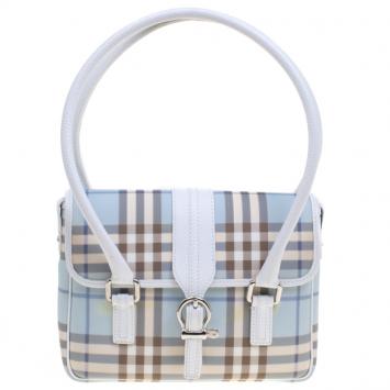 Pre Owned Burberry White/Blue House Check Canvas Tote