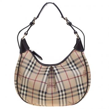 Pre Owned Burberry Beige Haymarket Check Canvas Rydal Hobo