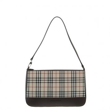 Pre Owned Burberry Beige/Brown House Check Canvas and Leather Shoulder Bag